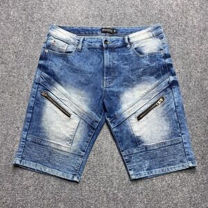 Southpole Shorts Men 34 Blue White Denim Jorts Slim Bleach Acid Wash Moto Street